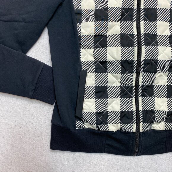 LRL Ralph Lauren Hoodie Womens M Black Full Zip Chess Board Elbow Patches - Picture 4 of 10
